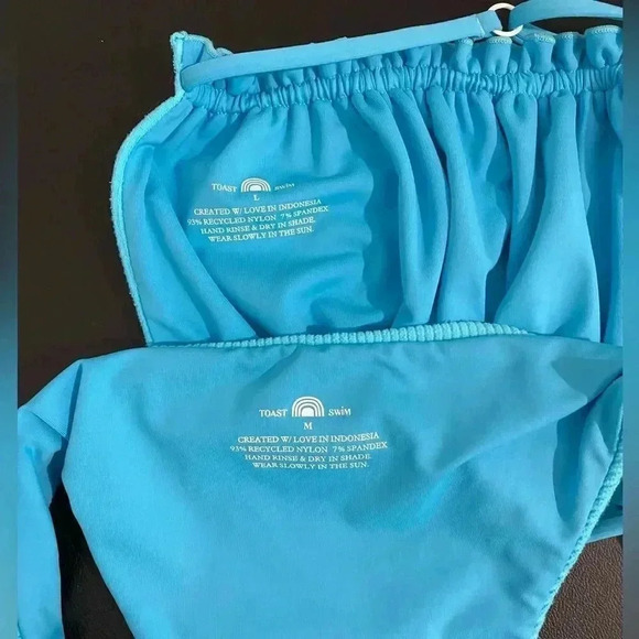 Free People Toast Scoop Ribbed Ruffle Bikini Set Bandeaux Top Hi Hip Bottom New - Picture 10 of 13